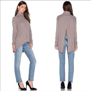 EUC Free People Split Back Turtleneck Sweater Stone Taupe S Relaxed Fit